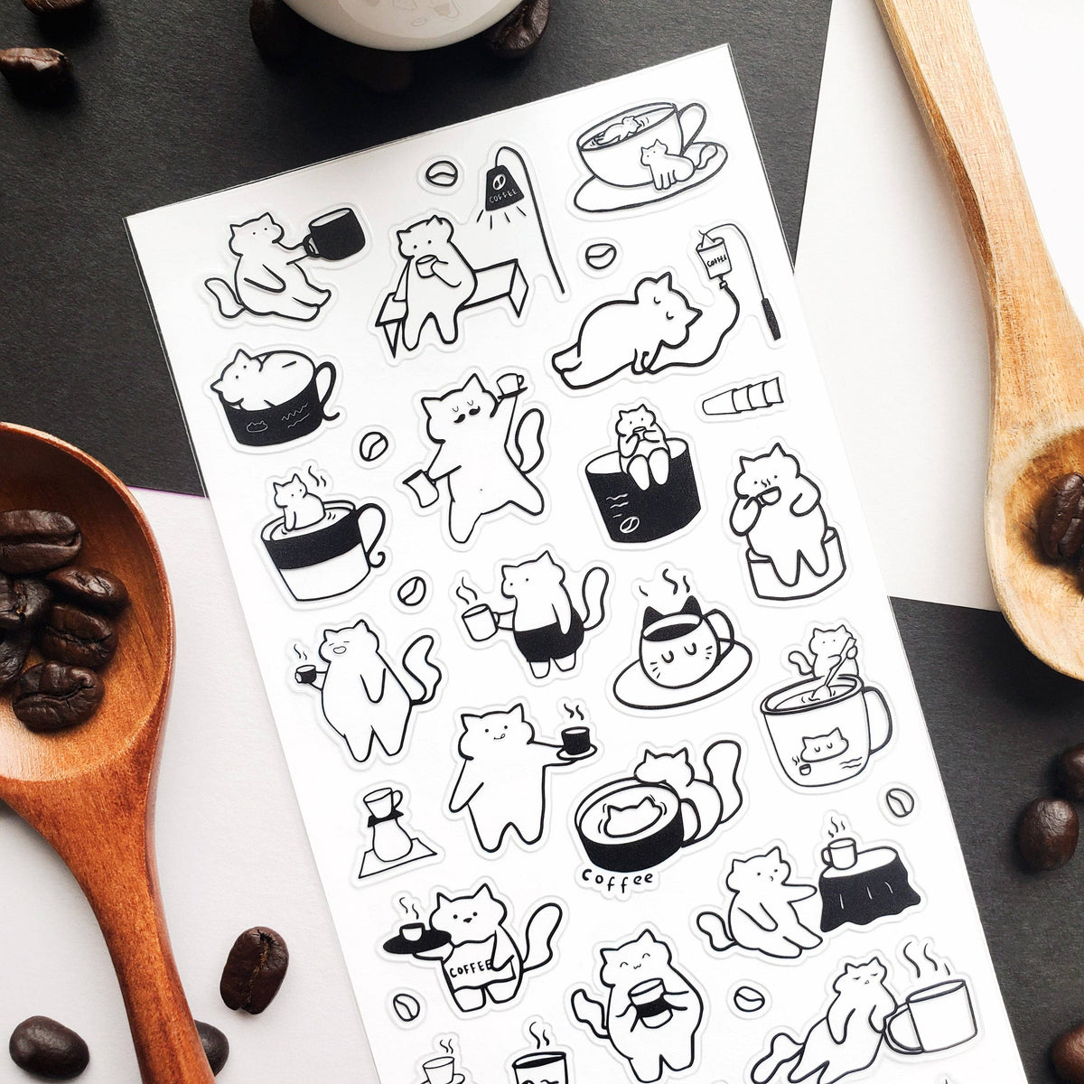 STICKII Caffeine Cats 2 decorative sticker sheet detail