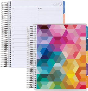 Erin Condren 7x9 Hexagon Daily Duo Planner - 12-month Dated 2026 Jan - Dec Spiral-bound planner with a colourful geometric cover on a white background