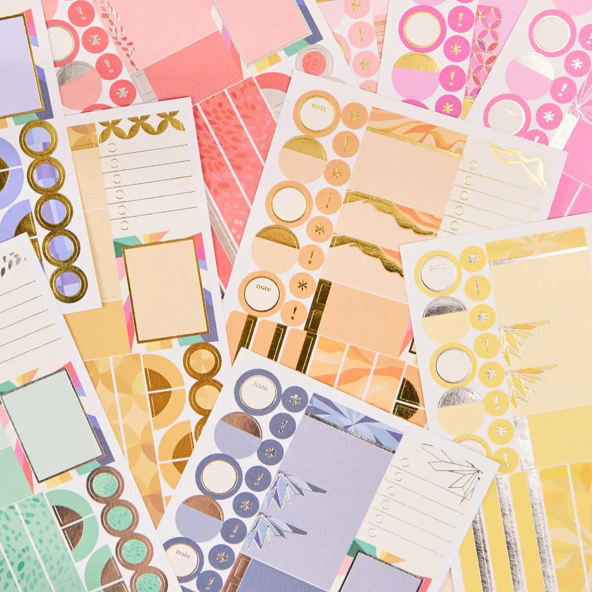Erin Condren sticker book: Close-up of colourful metallic sticker designs