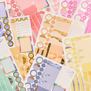 Erin Condren sticker book: Close-up of colourful metallic sticker designs