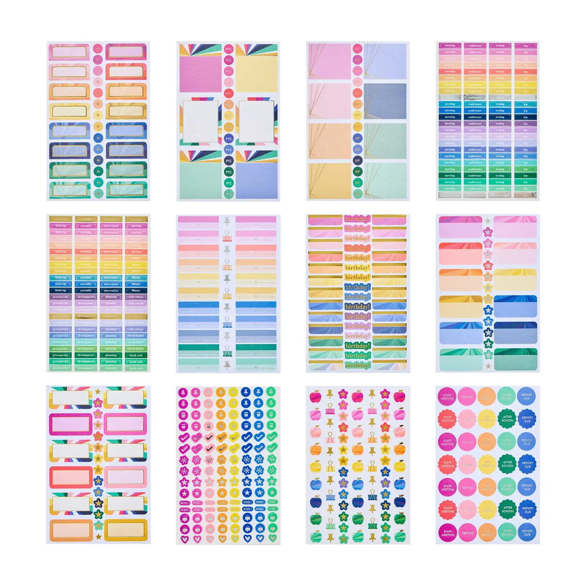Erin Condren sticker book: Overview of twelve school themed sticker sheets