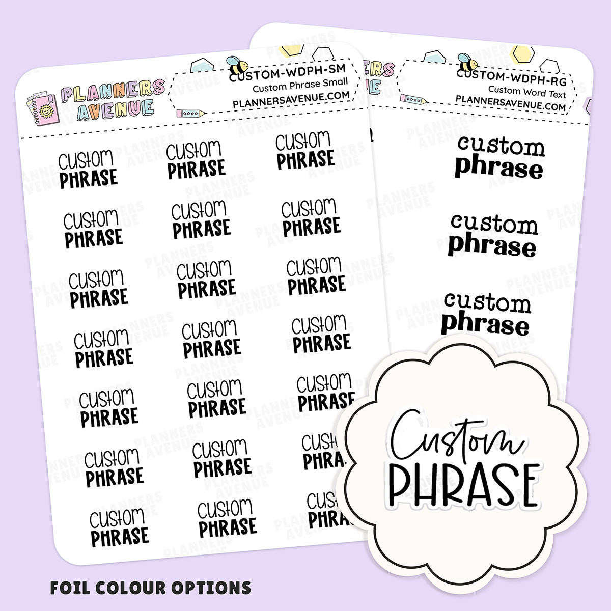 Foil Custom Script Word Planner Stickers | Phrase 2 Lines