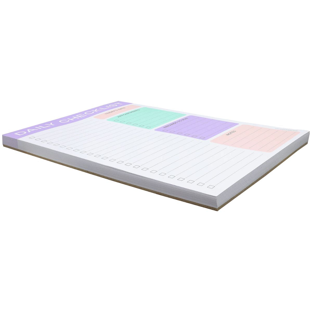 Note pad with colourful sections on a white background