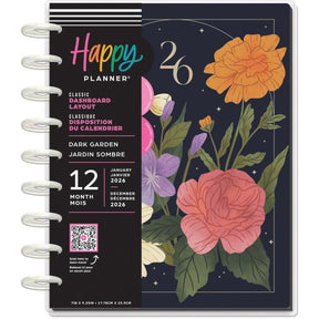 Happy Planner 2026 Dark Garden CLASSIC Dashboard with floral design on a dark background