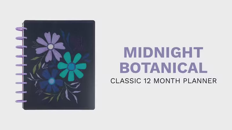 Happy Planner Midnight Botanical Classic | Horizontal 12-Months Dated Jul 2024 June 2025