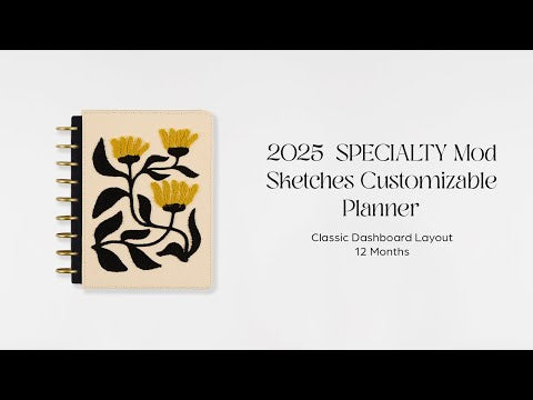 Happy Planner DELUXE Mod Sketches Classic 12-Month Dated 2025-2026 - Dashboard Fabric Chenille Embroidery