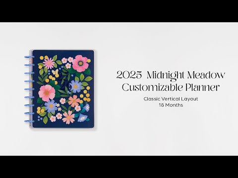 *IMPERFECT* Happy Planner Midnight Meadow Classic 18-Month Dated 2025-2026 - Vertical