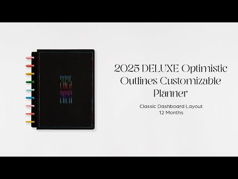 Happy Planner DELUXE Optimistic Outlines Classic 12-Month Dated 2025-2026 - Dashboard Velvet Chenille Embroidery