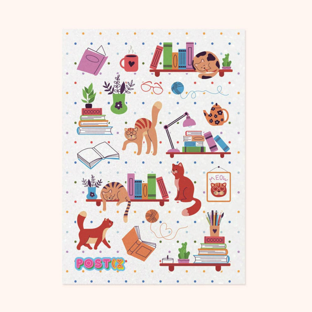Cats 'n' Books Glitter Sticker Sheet