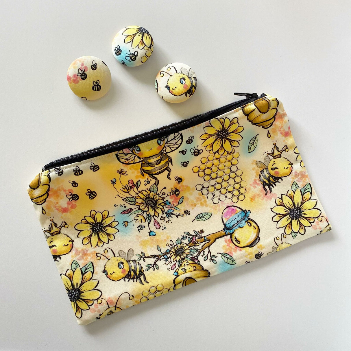 Honey Bee Pencil Case and Bee Button Badge