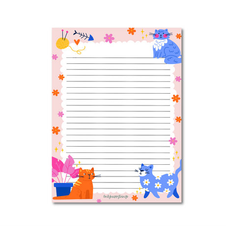 Colourful Paws A5 Notepad border of colour cats and flowers