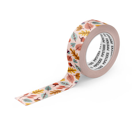 Expressions Autumn Fall Washi Tape by Pipsticks autumn leaves scattered over a pale pink background