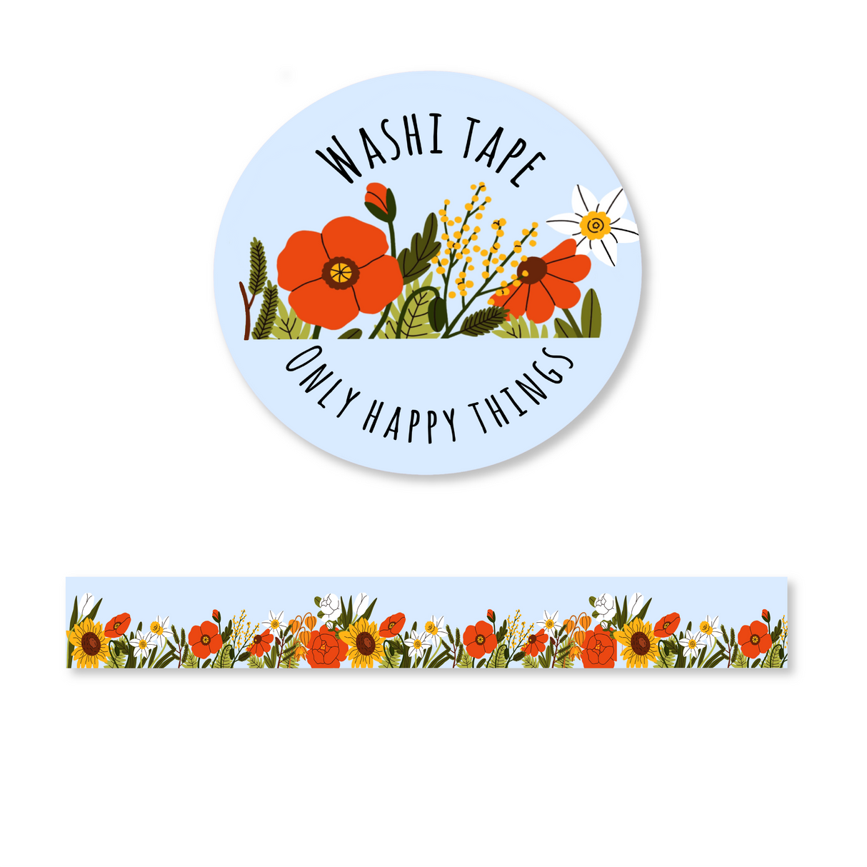 Blooming Flowers Blue Washi Tape