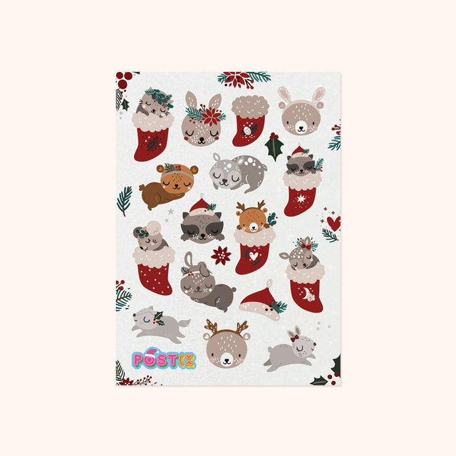 Sleeping Christmas Animals Glitter Sticker Sheet