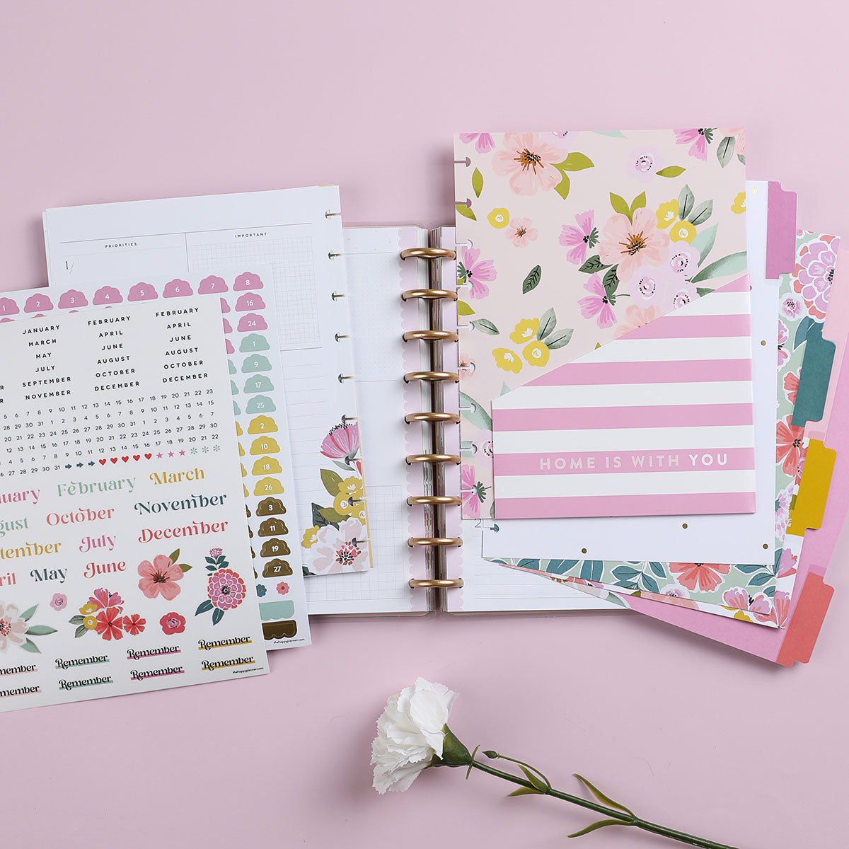 Happy Planner Fresh Bouquet CLASSIC DASHBOARD Extension Pack flat lay