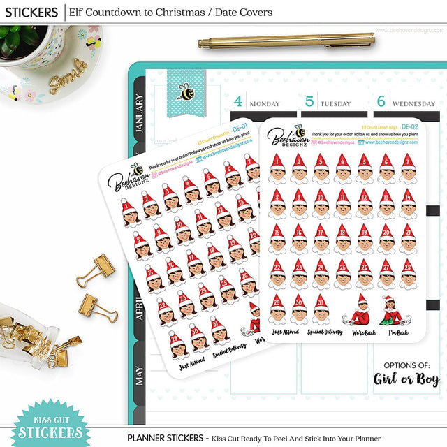 Christmas Elf Countdown Stickers