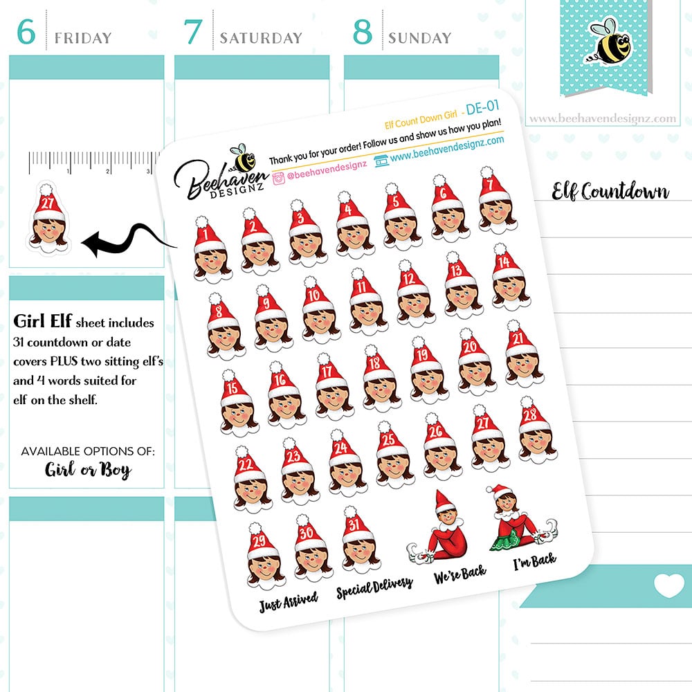 Girl Christmas Elf Countdown Stickers