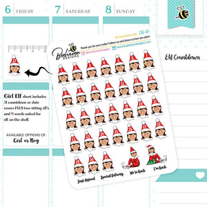 Girl Christmas Elf Countdown Stickers