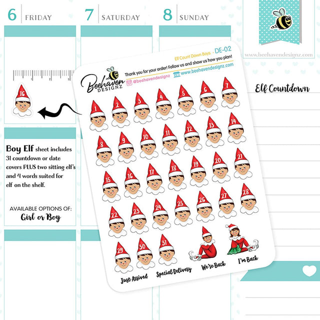 Boy Christmas Elf Countdown Stickers