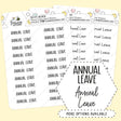 Annual Leave Script Planner Stickers
