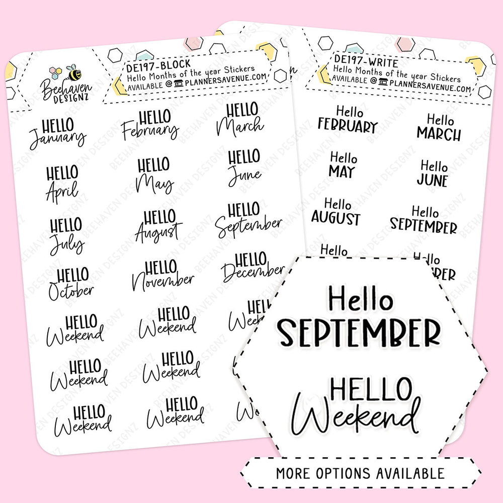 Hello Months Calendar Script Stickers