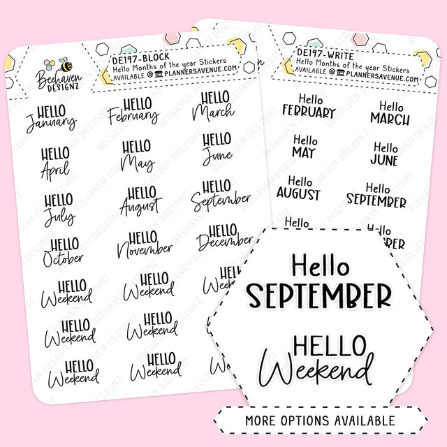 Hello Months Calendar Script Stickers