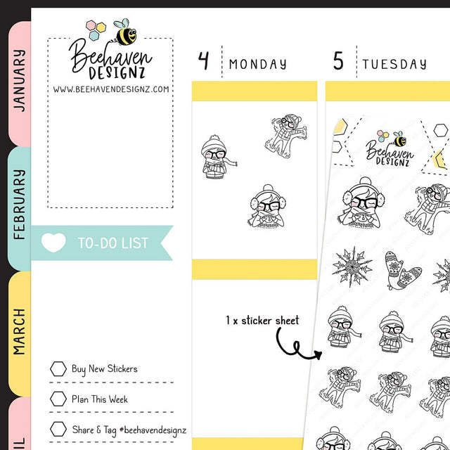 Winter Planner Girl Stickers