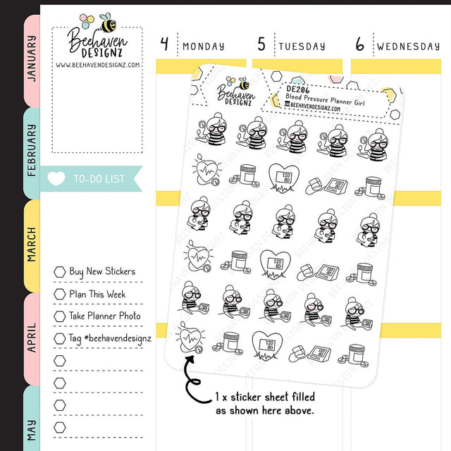 Blood Pressure Planner Girl Stickers