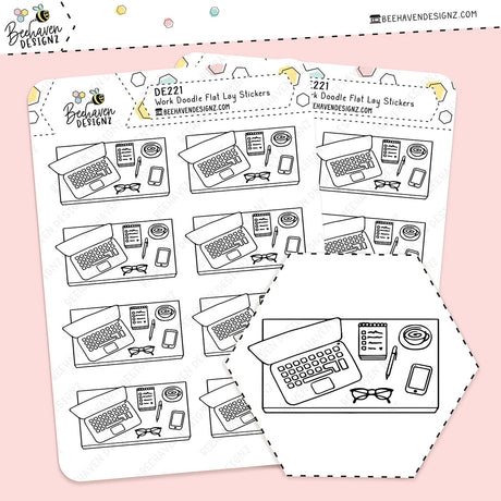 Work Doodle Flat Lay Planner Stickers