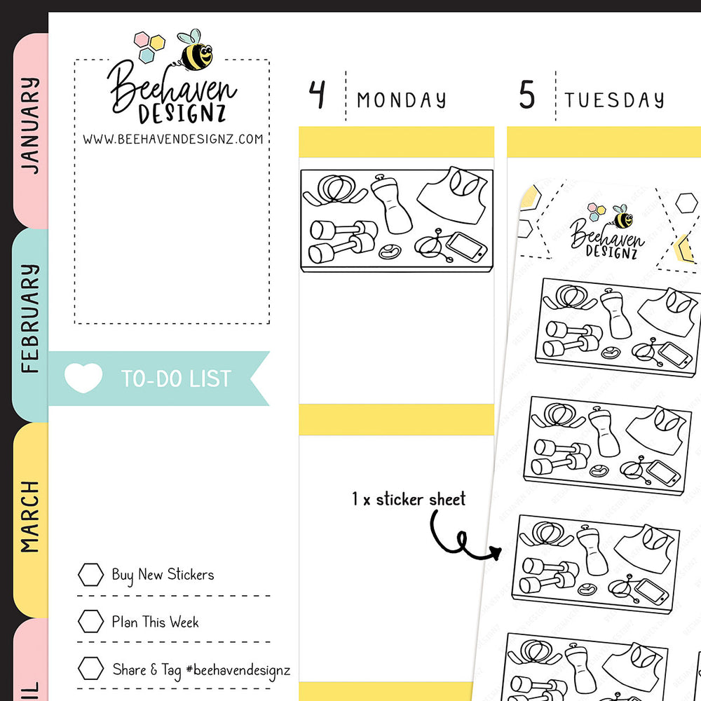 Workout Doodle Flat Lay Stickers