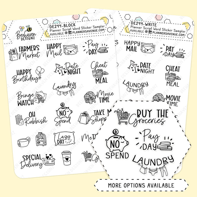 Script Word Sticker Sampler