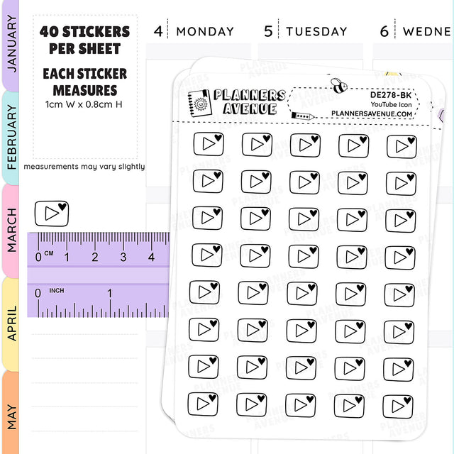 Foiled YouTube Mini Icon Planner Stickers