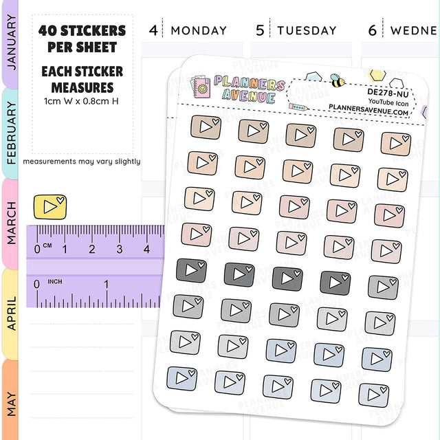 YouTube Mini Icon Neutral Planner Stickers