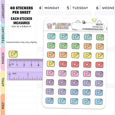 YouTube Mini Icon Rainbow Planner Stickers