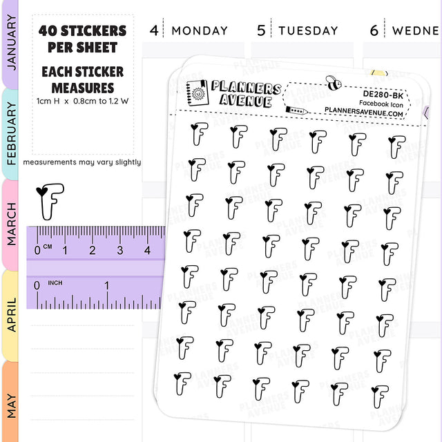 Black Facebook Mini Icon Planner Stickers