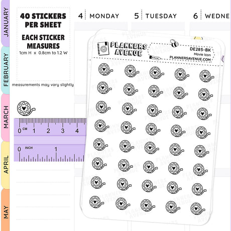 Black Movie Mini Icon Planner Stickers