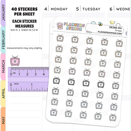 Neutral TV Mini Icon Planner Stickers