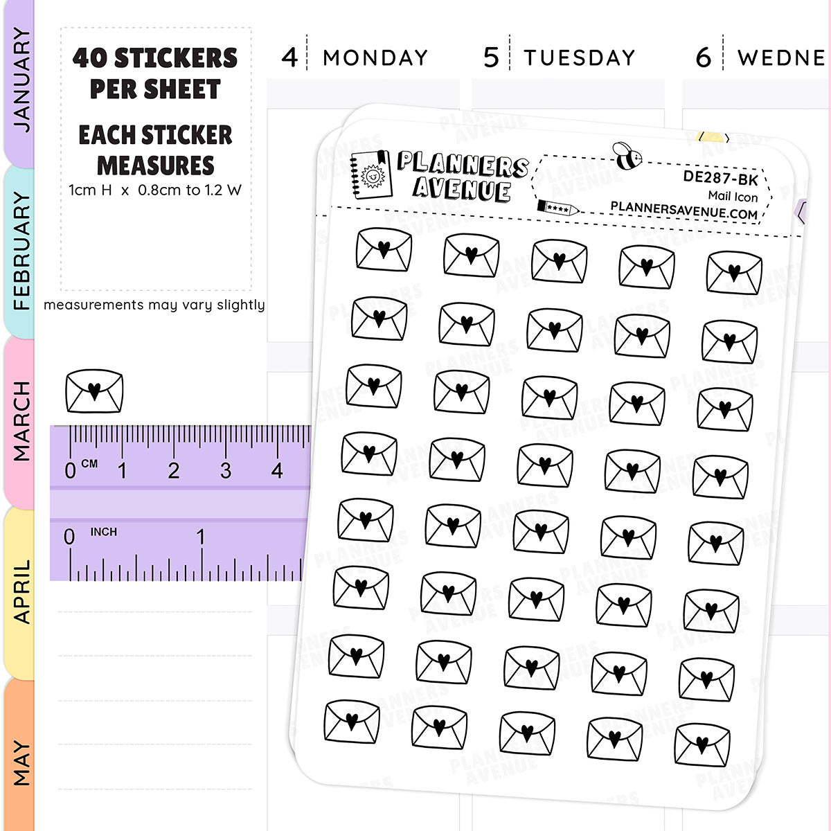 Foiled Mail Mini Icon Planner Stickers