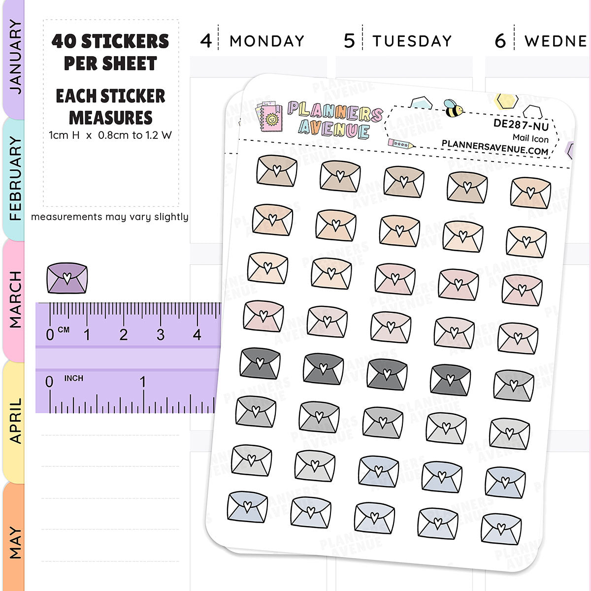Neutral Mail Mini Icon Planner Stickers
