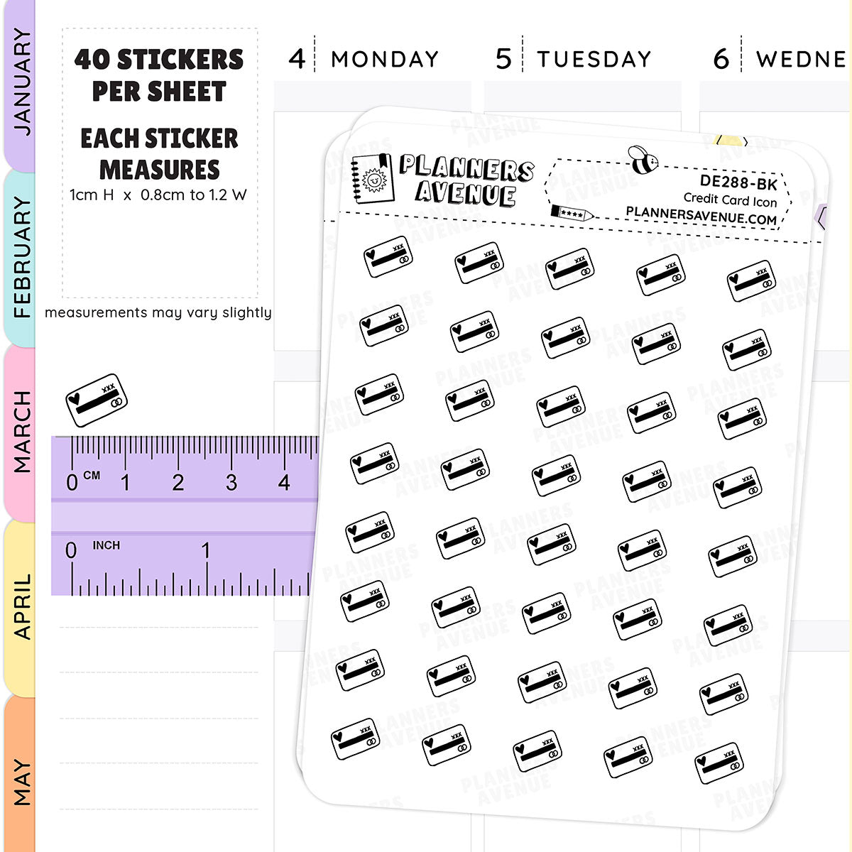 Black Credit Card Mini Icons Planner Stickers