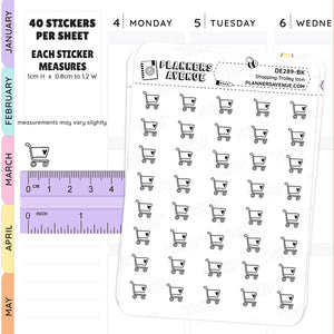 Black Shopping Trolley Mini Icons Planner Stickers