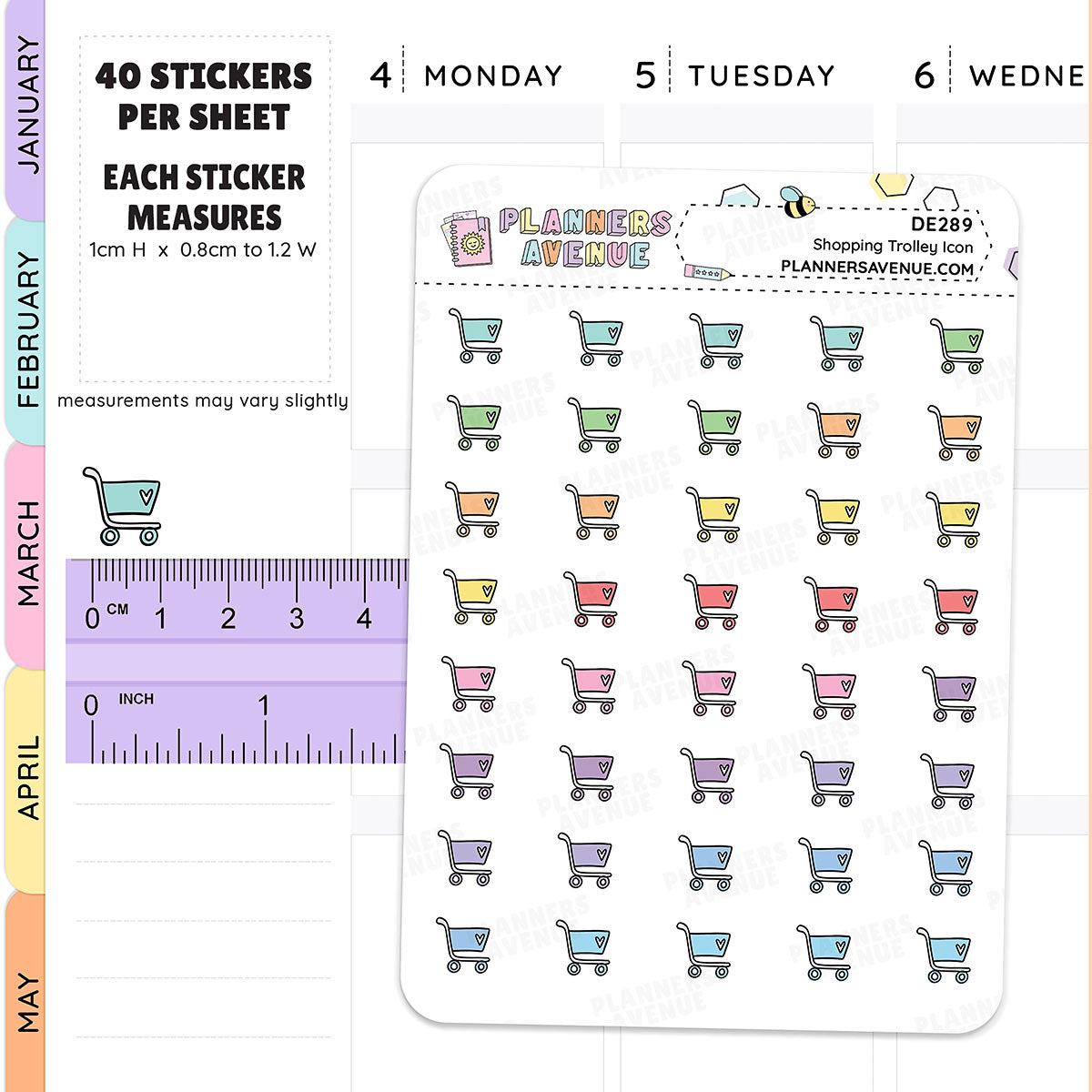 Rainbow Shopping Trolley Mini Icons Planner Stickers