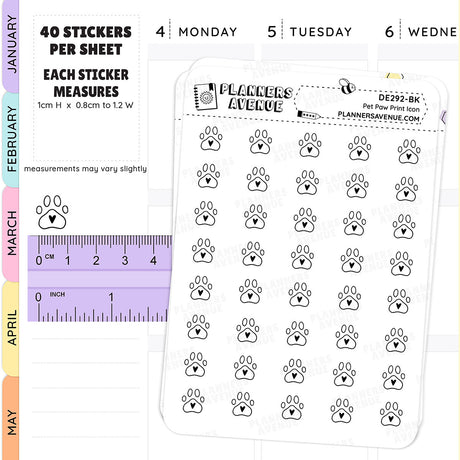 Foiled Pet Paw Mini Icon Planner Stickers