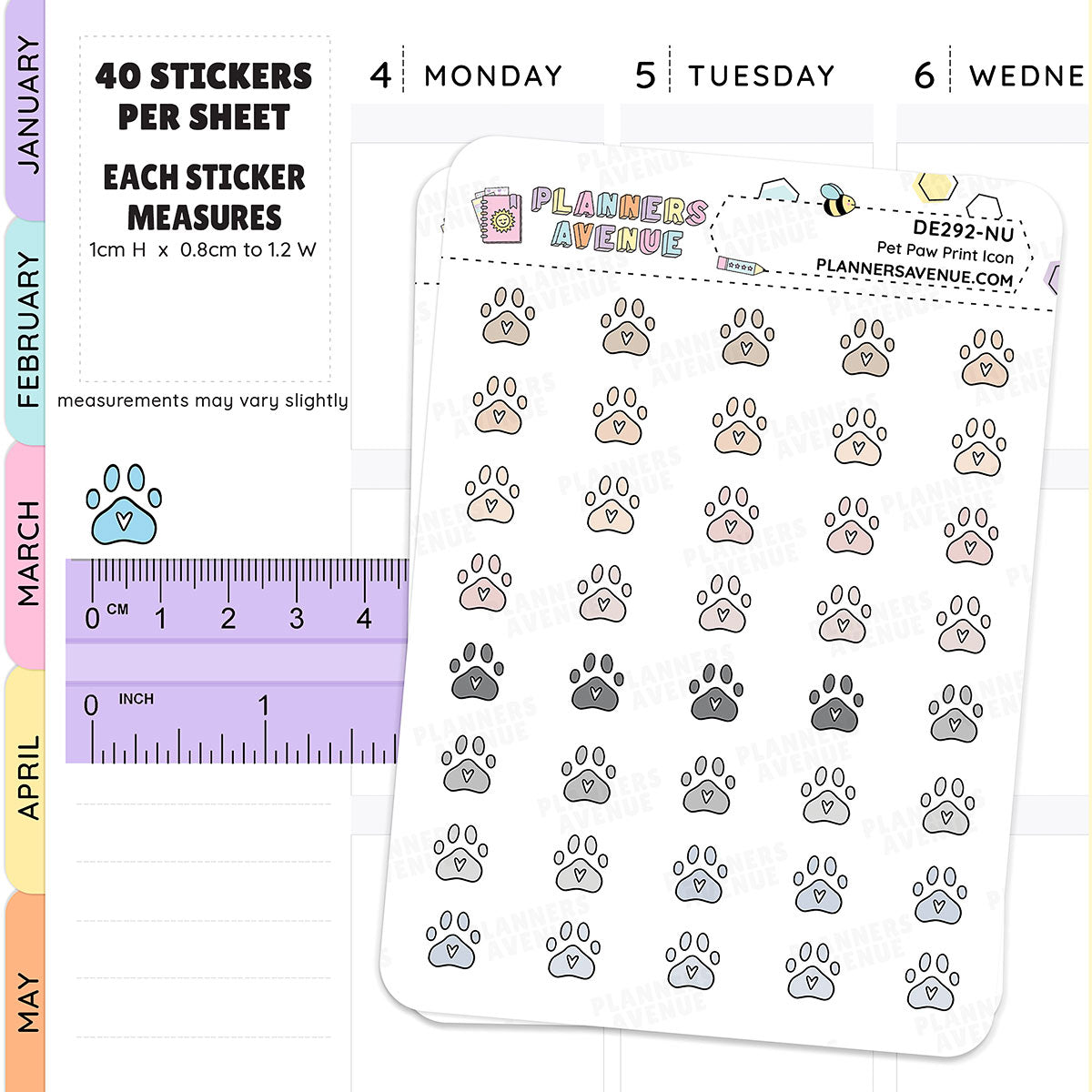Neutral Pet Paw Mini Icon Planner Stickers