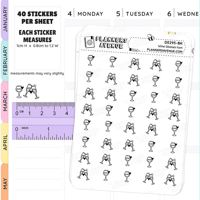 Black Wine Glasses Mini Icon Planner Stickers