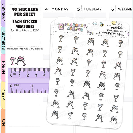 Neutral Wine Glasses Mini Icon Planner Stickers