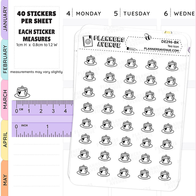 Black Tea Mini Icon Planner Stickers