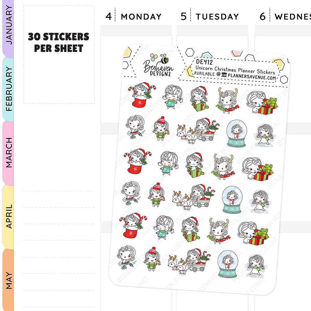 Cute Unicorn Christmas Stickers