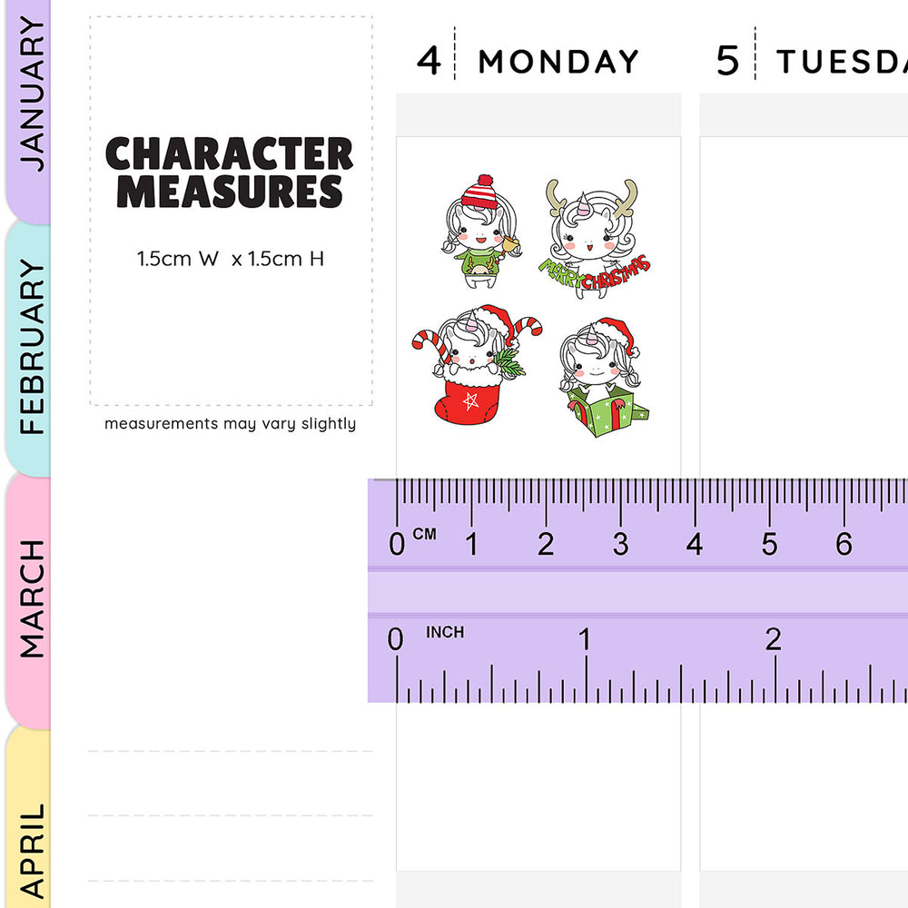 Sticker size guide Unicorn Christmas Stickers