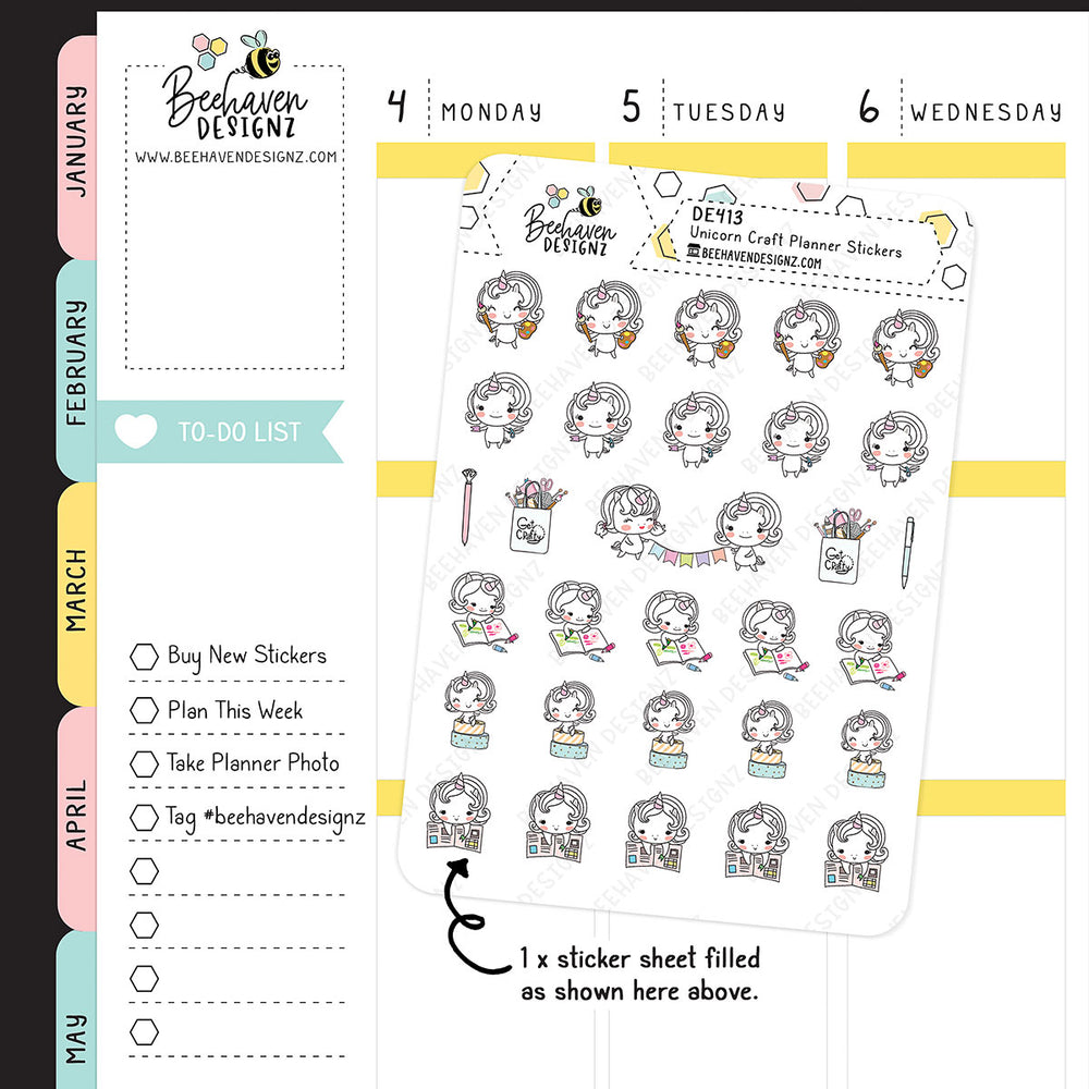 Unicorn Craft Doodle Planner Stickers